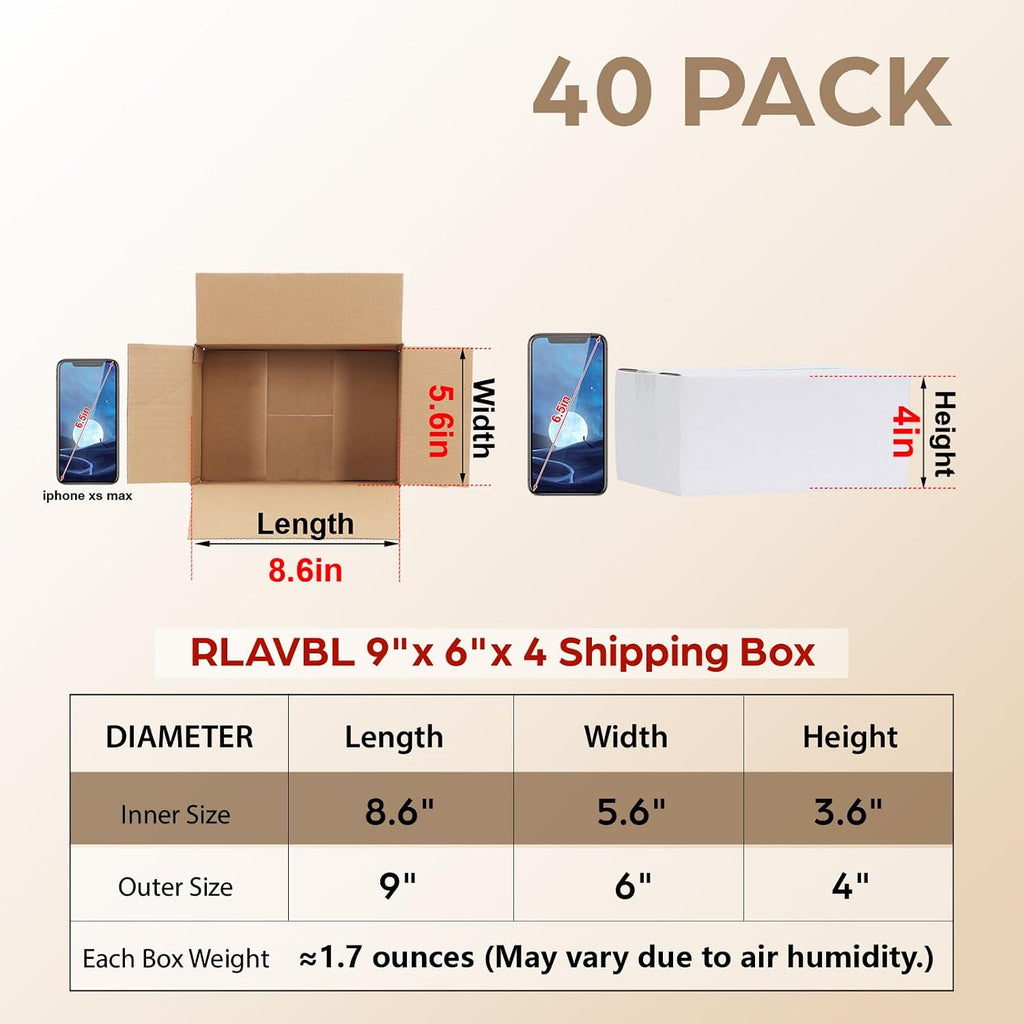 9x6x4 Shipping Boxes Set of 40, White Corrugated Cardboard Box