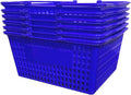 Stackable Plastic Shopping Baskets, Red and Blue, Easy-Grip Handles for Grocery, Retail, Liquor Stores, Home Use