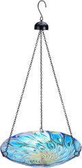 Hanging Glass Bird Bath Peacock Outdoor Birdfeeder Garden Yard Decor
