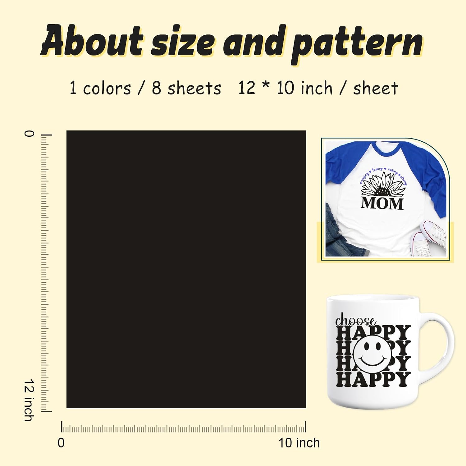 Classic Black Sublimation ink Transfer Sheets,8 Pcs 12x10in | Solod color sublimation paper,fade-resistant,easy to