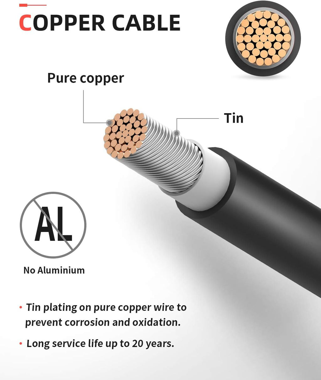 30 Feet 10AWG Solar Extension Cable with Female and Male Connector | with Extra Pair of Connectors Solar Panel