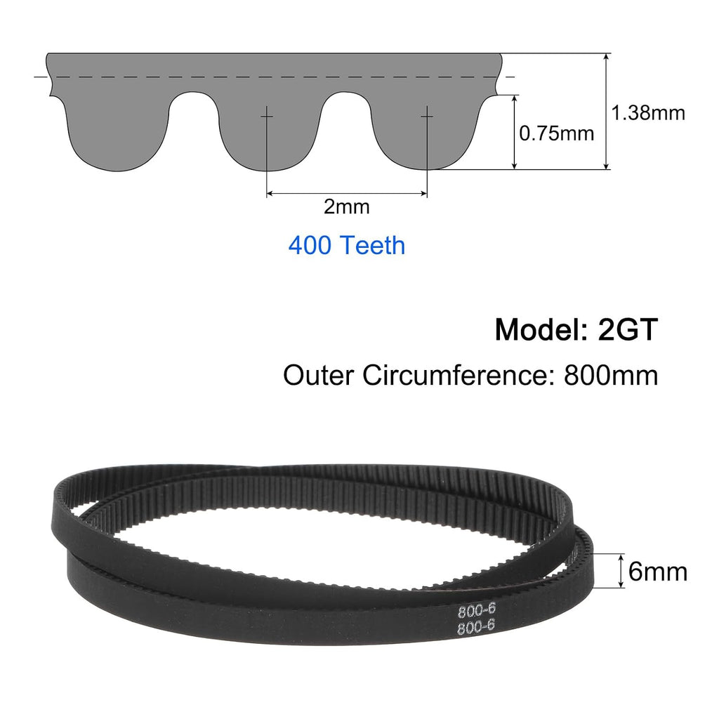 uxcell 2pcs 2GT Timing Belt Closed Loop Rubber Belts 800-2GT-6, 6mm Width x 800mm Length, 3D Printer Timing Belt