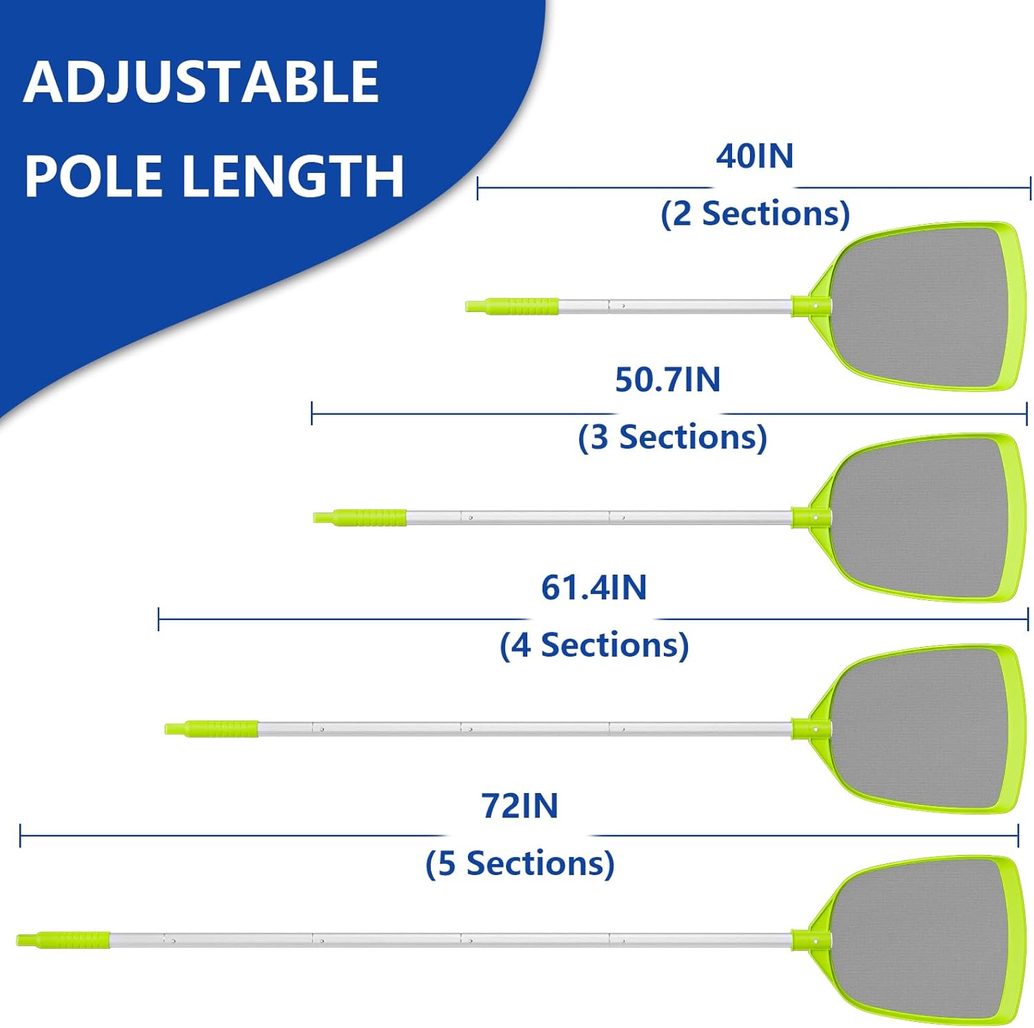 Pool Skimmer Net- Total Length 72 inches Rake with Pole,Accessories for Cleaning Inground/Above Ground Swimming Pool