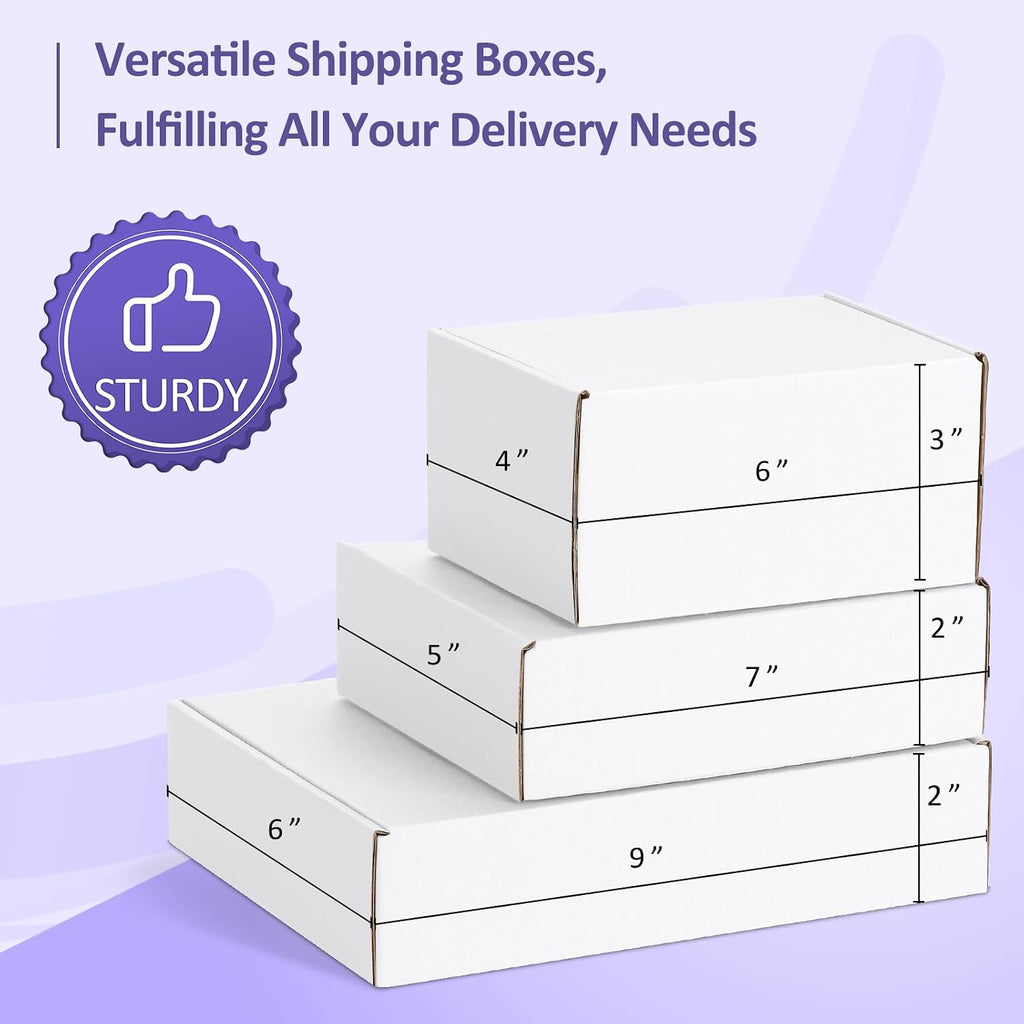 30 Pack Small Shipping Boxes Assorted Sizes, 6x4x3, 7x5x2, 9x6x2-10 PCS Each Small Boxes, White Corrugated Box