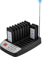 Pager System, Wireless Guest Customer Service Calling System, with 10 Coaster Pagers, Waiting Buzzers Wireless