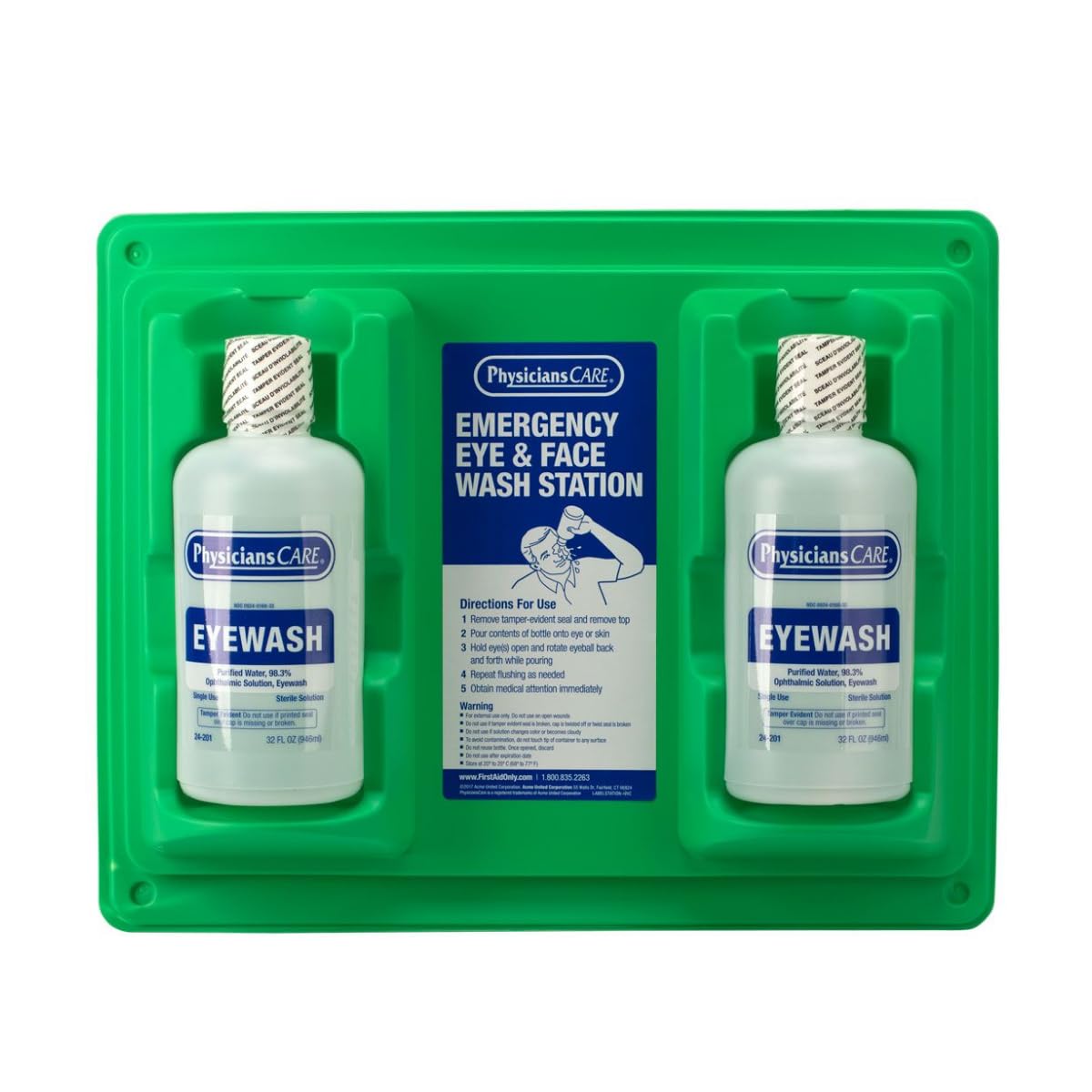 Wall-Mount Eyewash Station with Two 32 oz Bottles