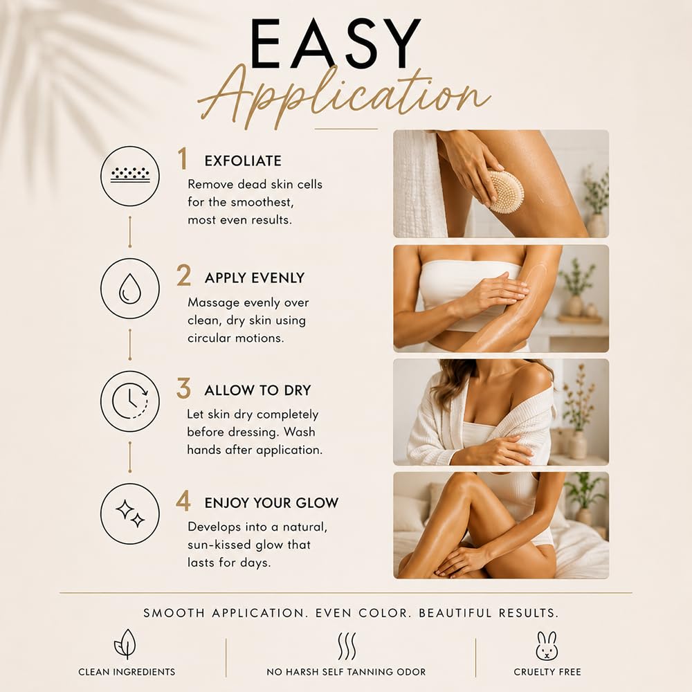 Gradual Self Tanner Lotion with Aloe & Shea Butter | Streak-Free Glow | Sunless Tanning Lotion for Natural-Looking