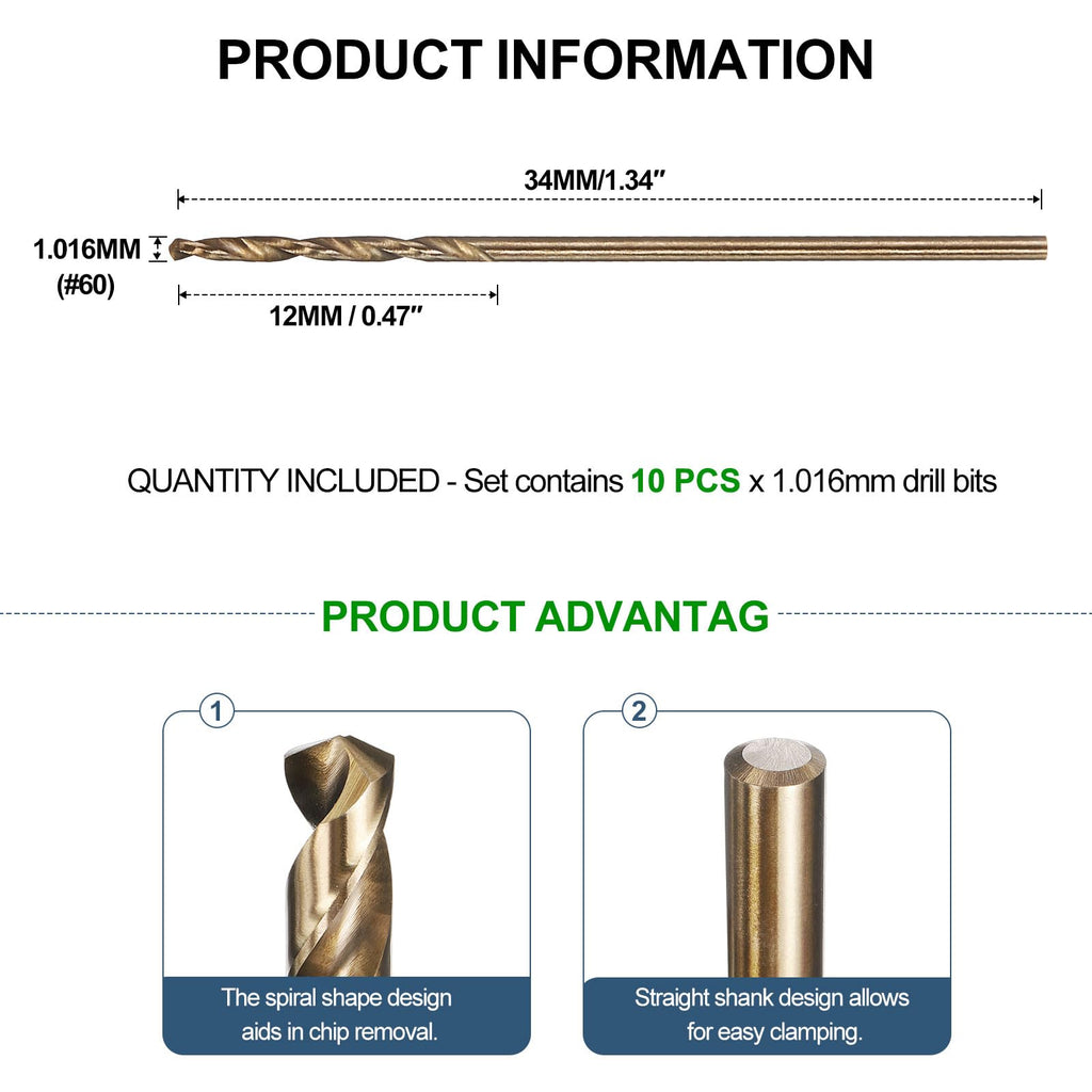 METALLIXITY Micro Drill Bit #60 10Pcs 4341 HSS Small Bits 118° Gold Finish