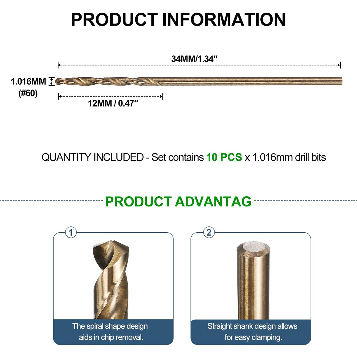 METALLIXITY Micro Drill Bit #60 10Pcs 4341 HSS Small Bits 118° Gold Finish