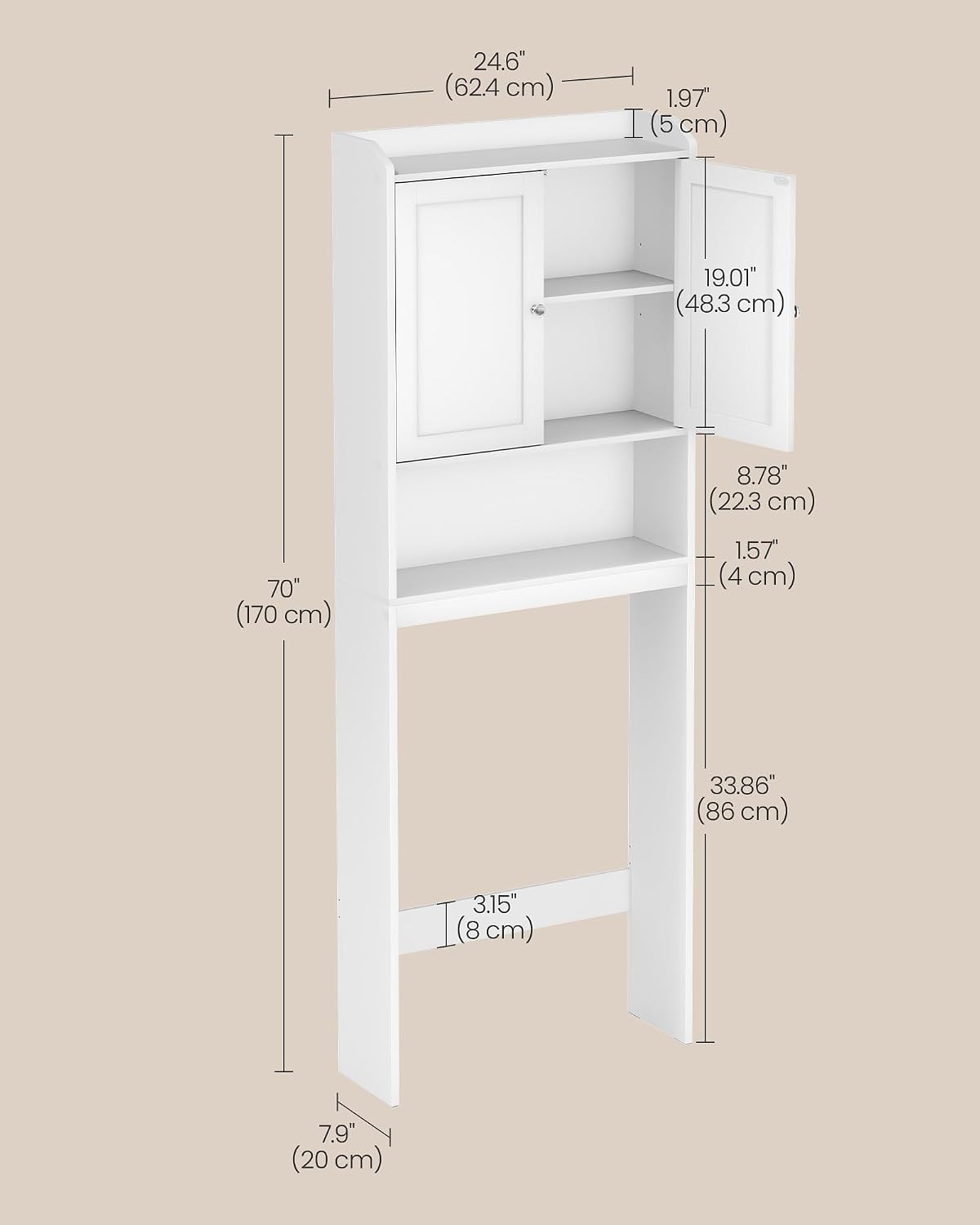 Over the Toilet Storage Cabinet, Adjustable Shelves, Space-Saving | Bathroom storage cabinet with doors, Modern