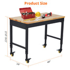48"x 24" Workbench for Garage, Rolling Heavy-Duty Worktable with Power Outlet and Lockable Wheels, Adjustable Height