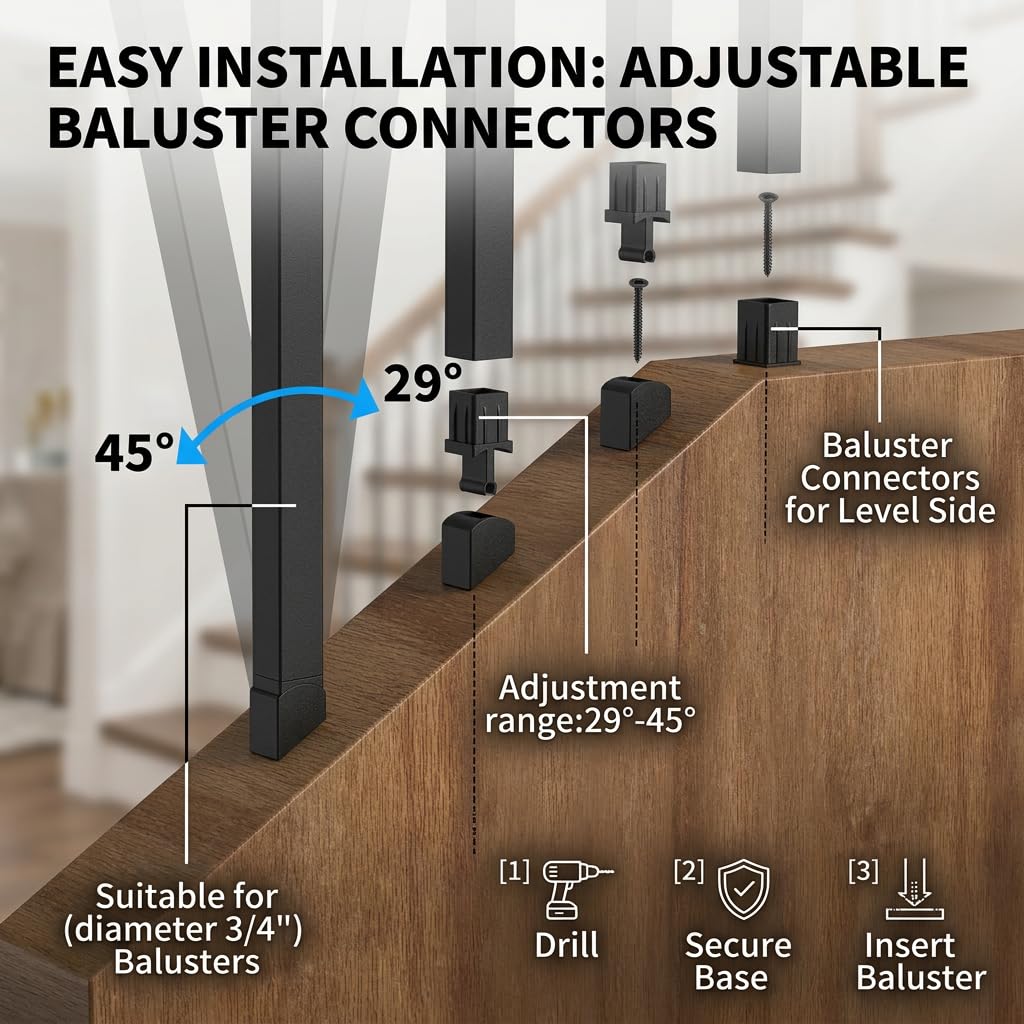 120 Pack 32" Deck Balusters, Square Aluminum Deck Balusters Black Metal Deck Spindles, Flat & Adjustable Angle
