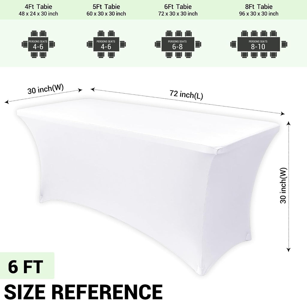 6ft Stretch Spandex Table Cover - 2 Pack Universal Rectangular Fitted Tablecloth Protector for Wedding, Banquet and