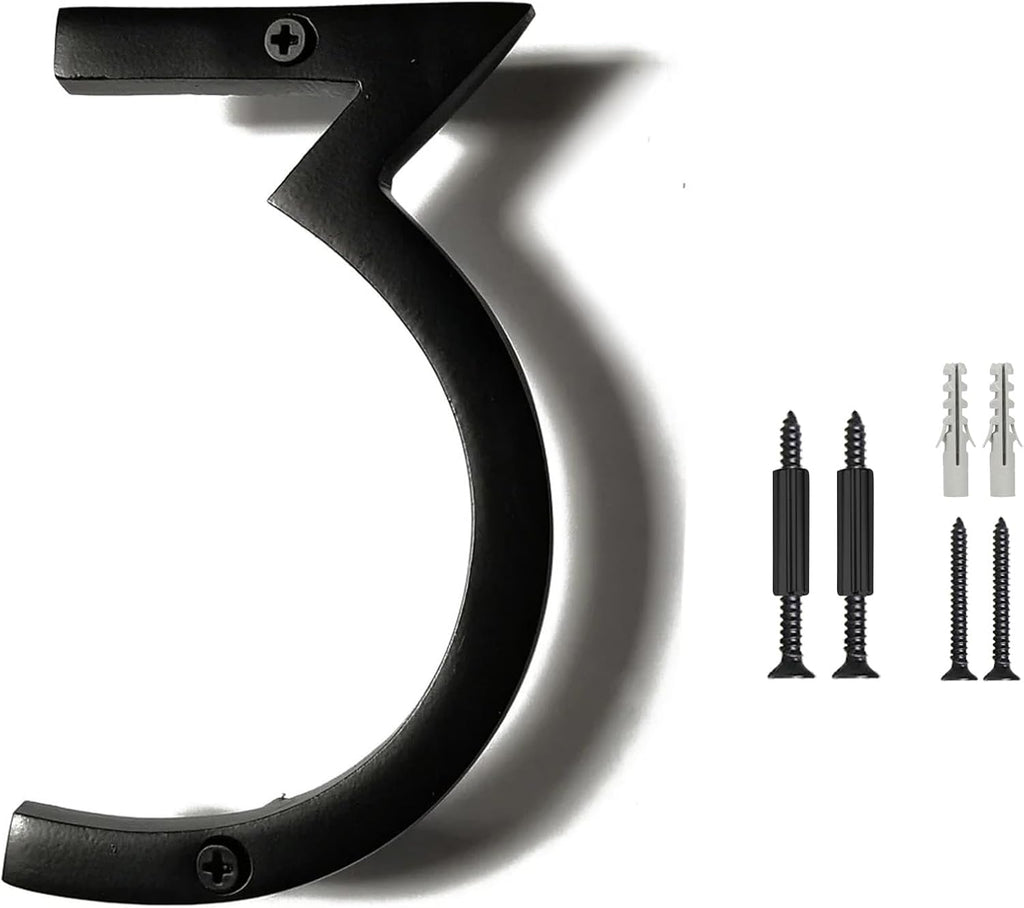 Floating House Numbers, 5 inch Aluminum Black House Numbers for Outside - Number 3, Door Numbers with Mounting Hardware