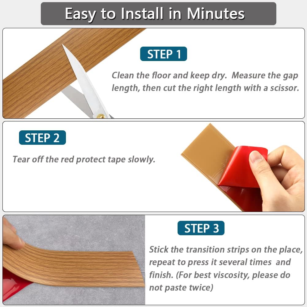 Vinyl Floor Transition Strip Self Adhesive 2" Wide, Wood Grain