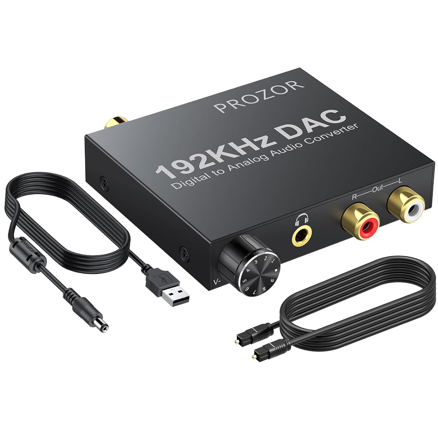 192KHz Digital to Analog Audio Converter Optical to RCA Adapter Upgrade Volume Adjustable DAC with Optical Cable