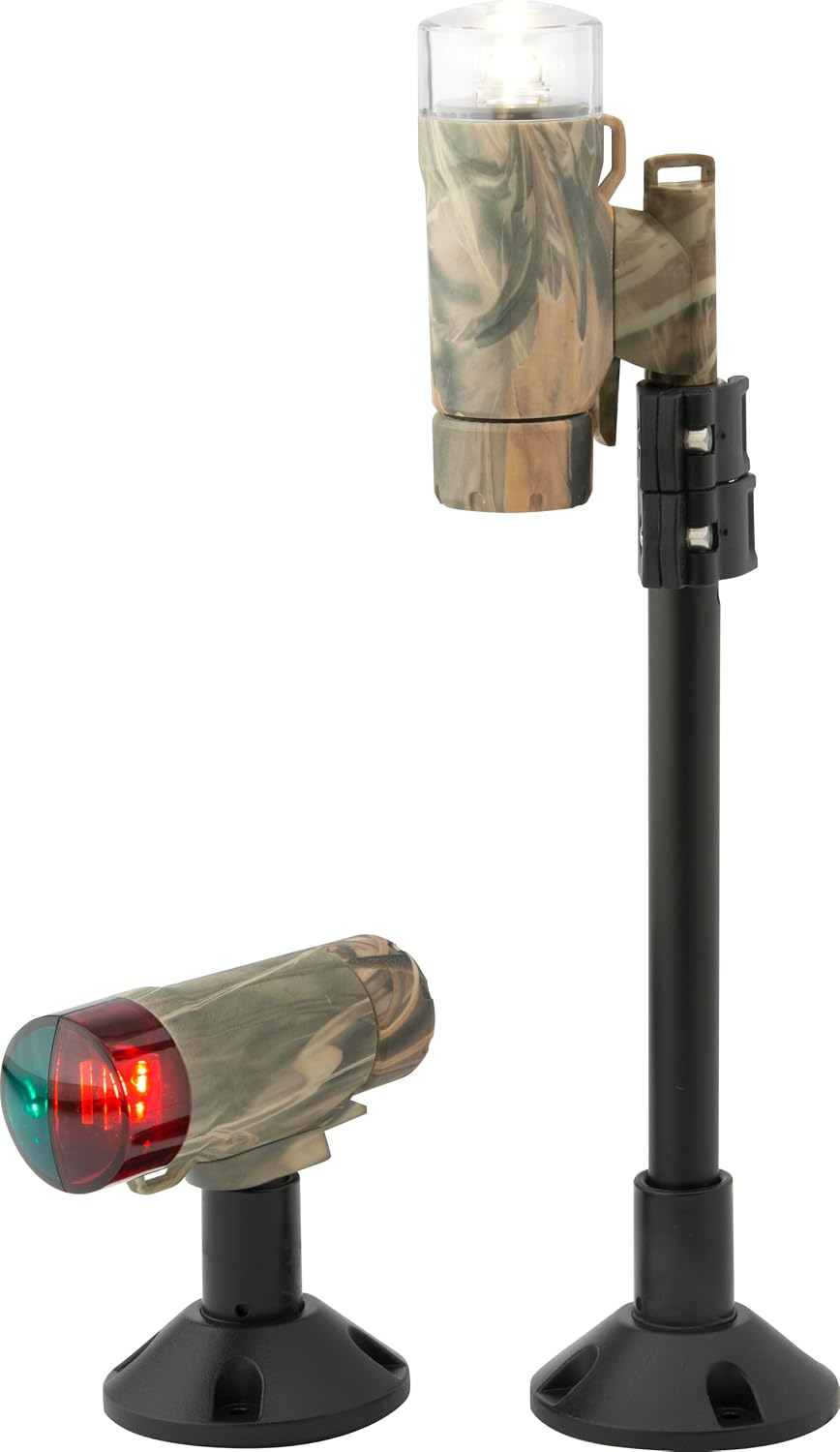 attwood Portable Navigation LED Light Kit, Realtree Max-5 Camouflage, Clamp-on or Deck Mount with Threaded Pole Stern, 14191-7