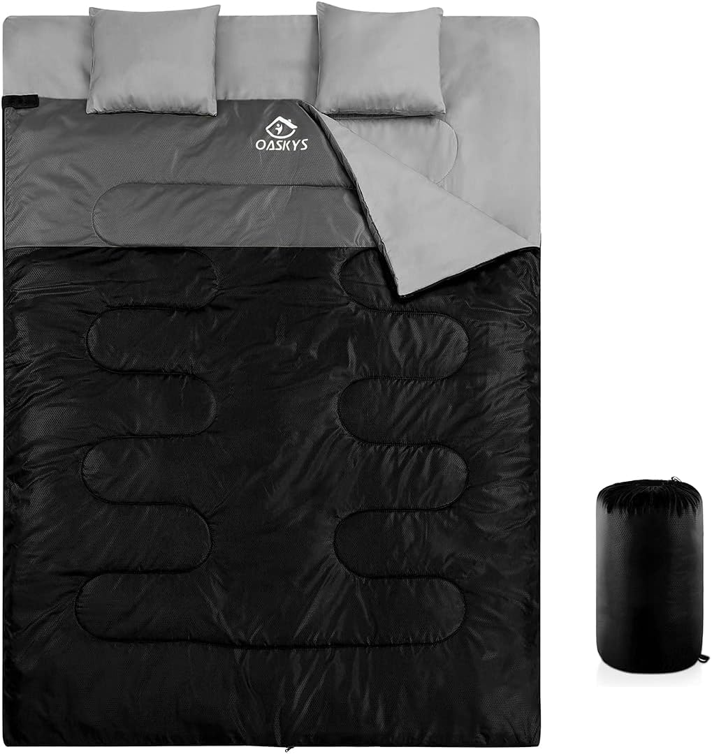 Double Sleeping Bag for Adults with 2 Pillows - Queen Size XL Waterproof Sleeping Bag for All Season Camping Hiking