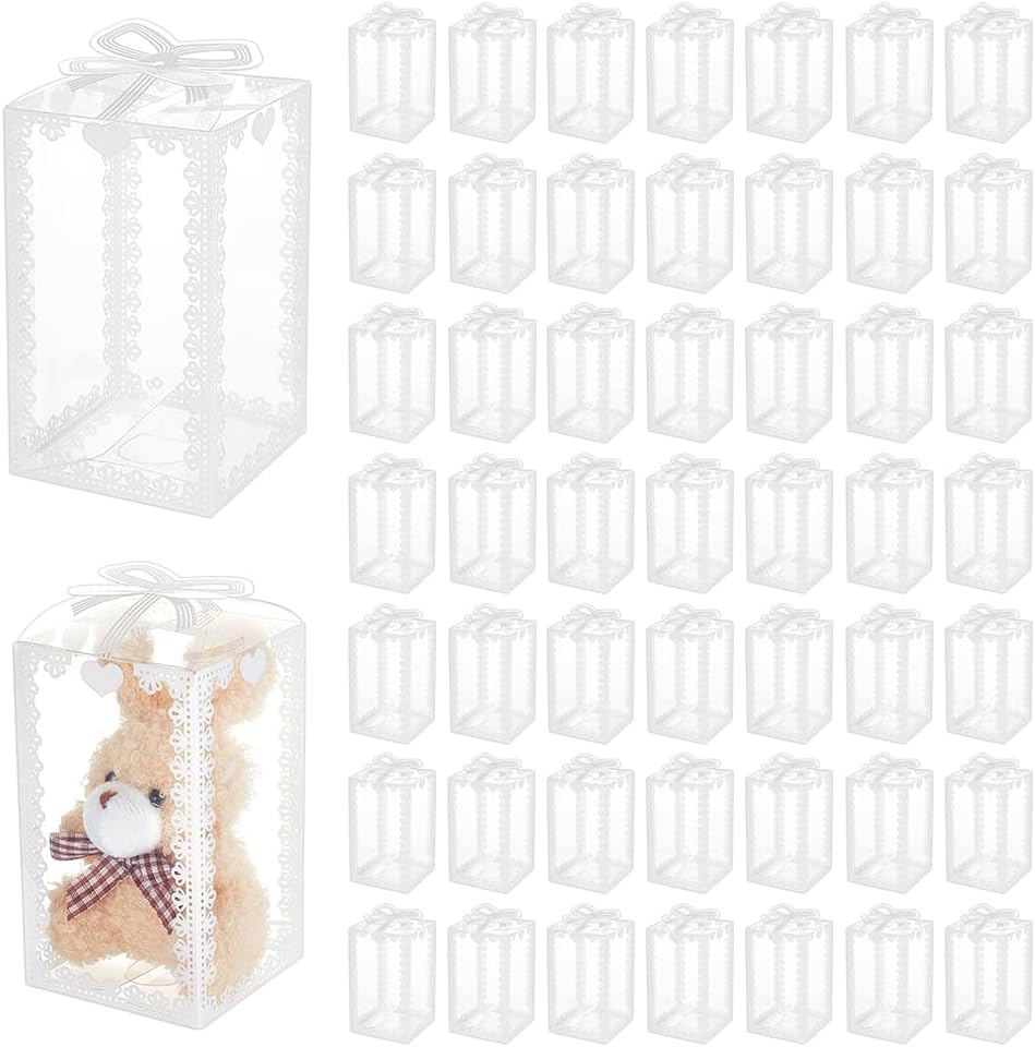 60Pcs 2.3x2.3x4 Inch Transparent PVC Favor Boxes