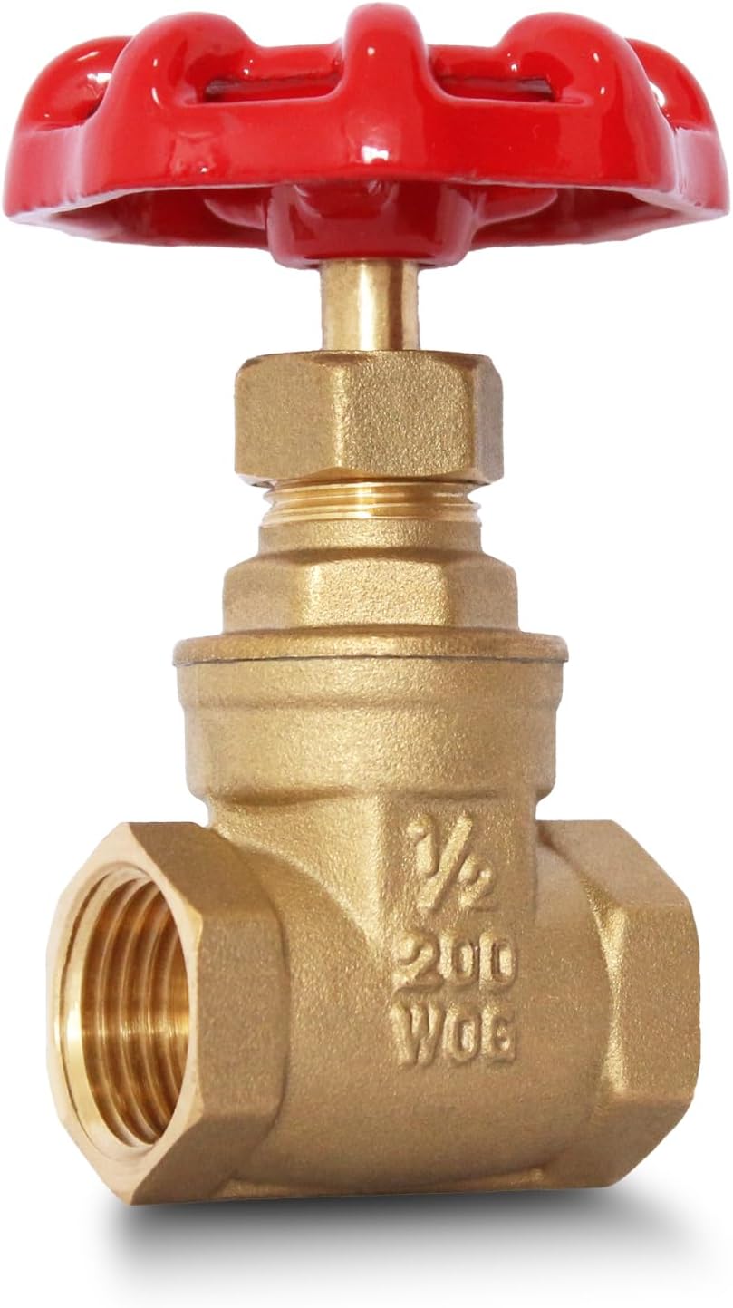 1/2" NPT Gate Valve, Heavy Duty, Brass, Female x Female Thread, DN15