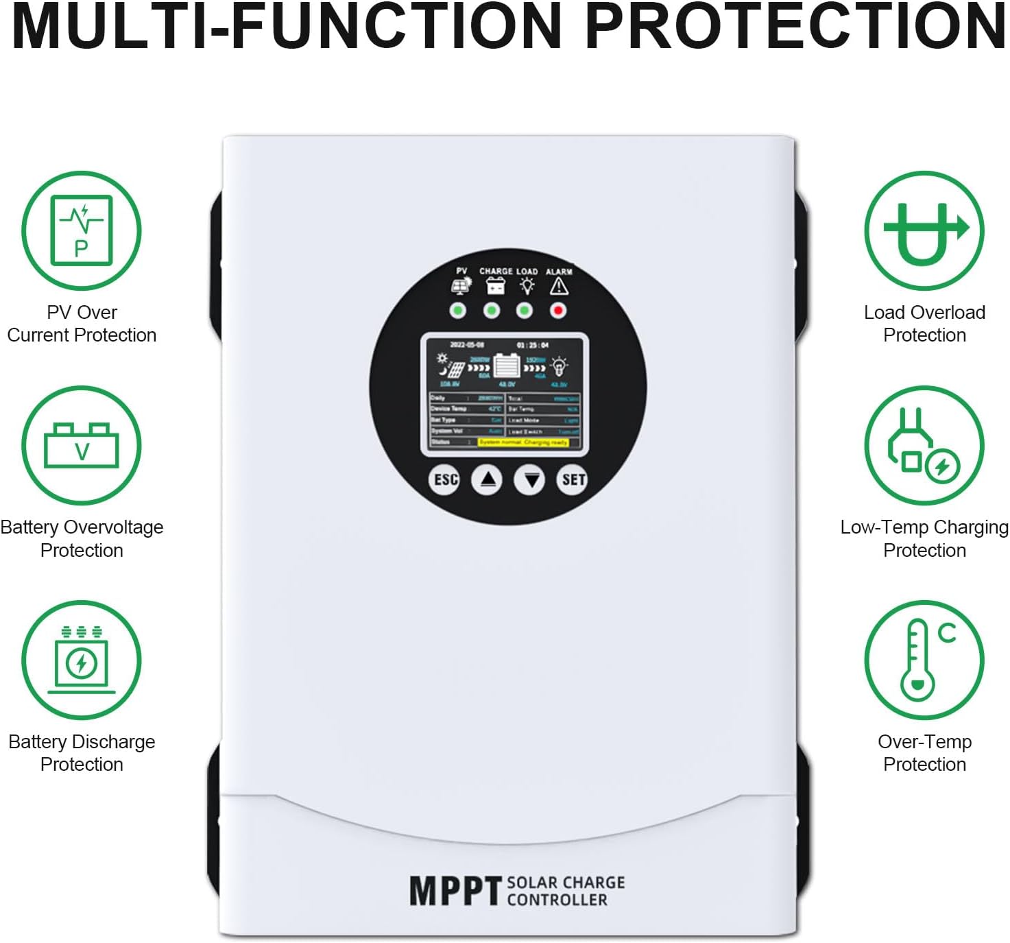 120A MPPT Solar Charge Controller, 12V 24V 36V 48V 60V 72V 84V 96V Battery System Auto , Solar Panel Charge