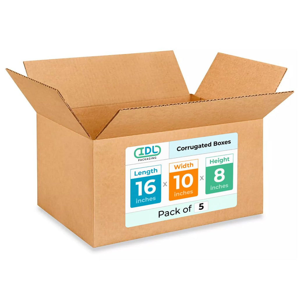Medium Moving & Shipping Boxes 16 x 10 x 8 inches (5-Pack) - Extra Strength 200 lb vs Regular - Corrugated Packing