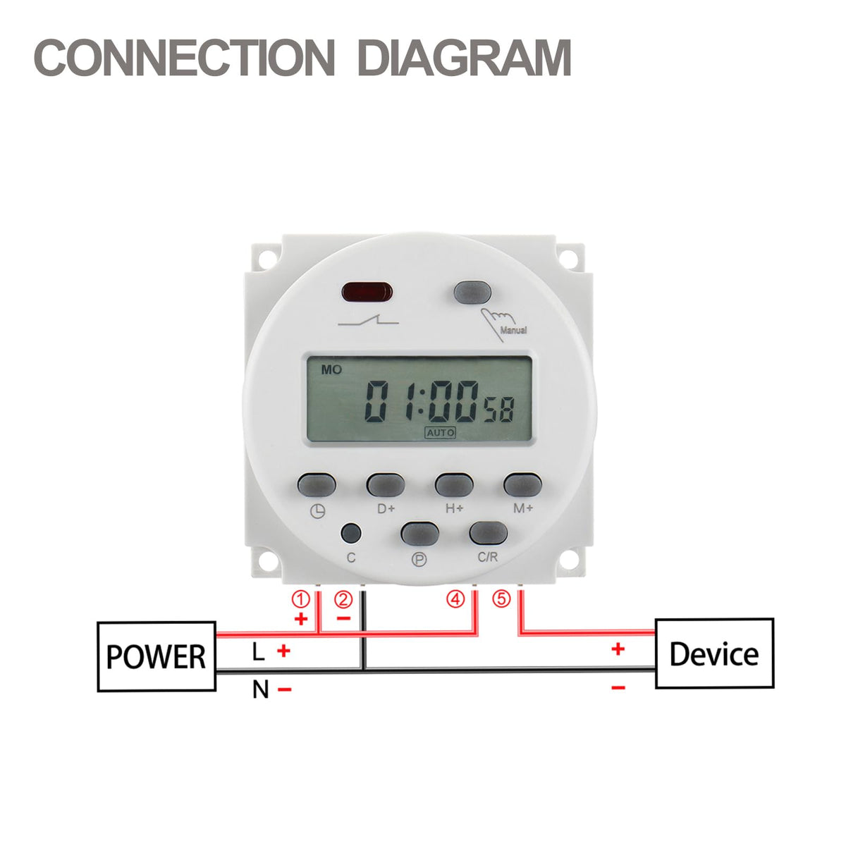BAOMAIN CN101A 12V Programmable Timer Switch,16A Relay w/Waterproof Cover