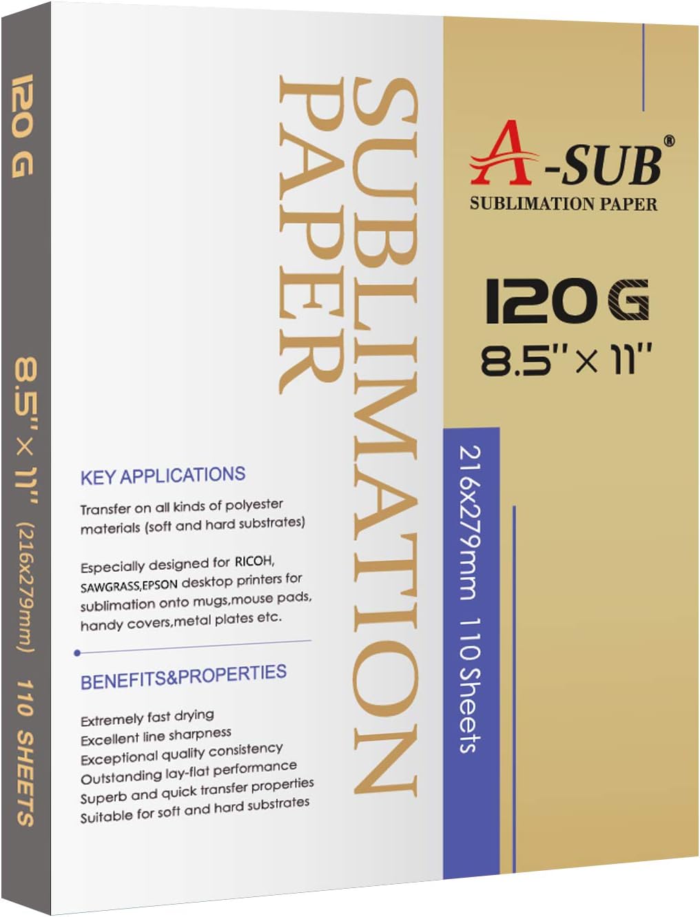 Sublimation Paper 8.5x11 Inch, 120gsm | 110 Sheets, Compatible with Inkjet Printers with Sublimation Ink, High