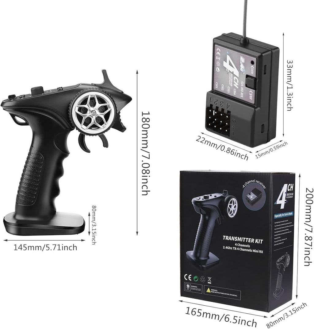 GA-4H-TX RC Transmitter and Receiver, 2.4GHz Remote Controlle Transmitter with 4CH Receiver Combo for 1/8 1/10 1/16