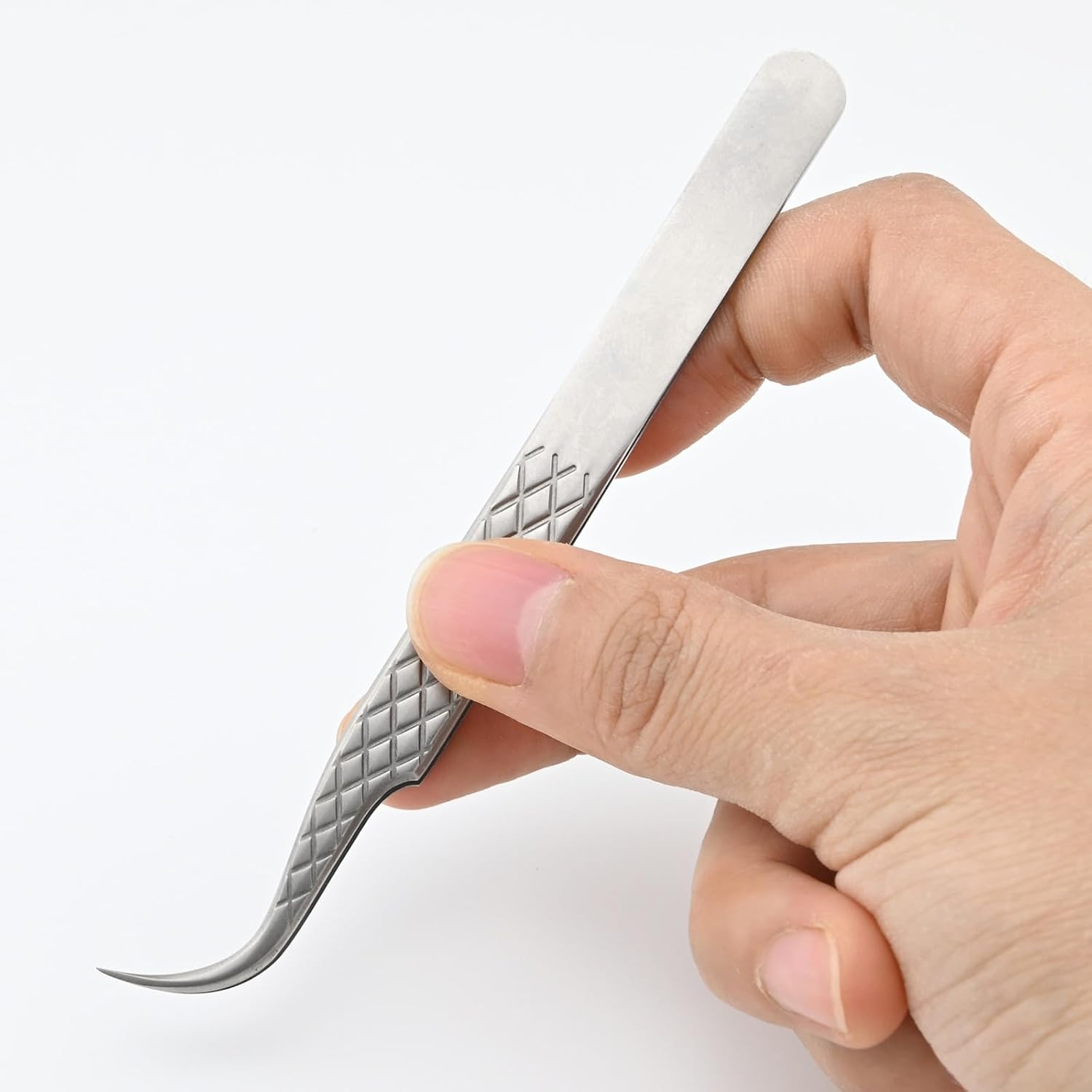 Eyelash Extension Tweezers Diamond Grip with Pattern on tip Precision Durable Curved Professional for Classic Lash