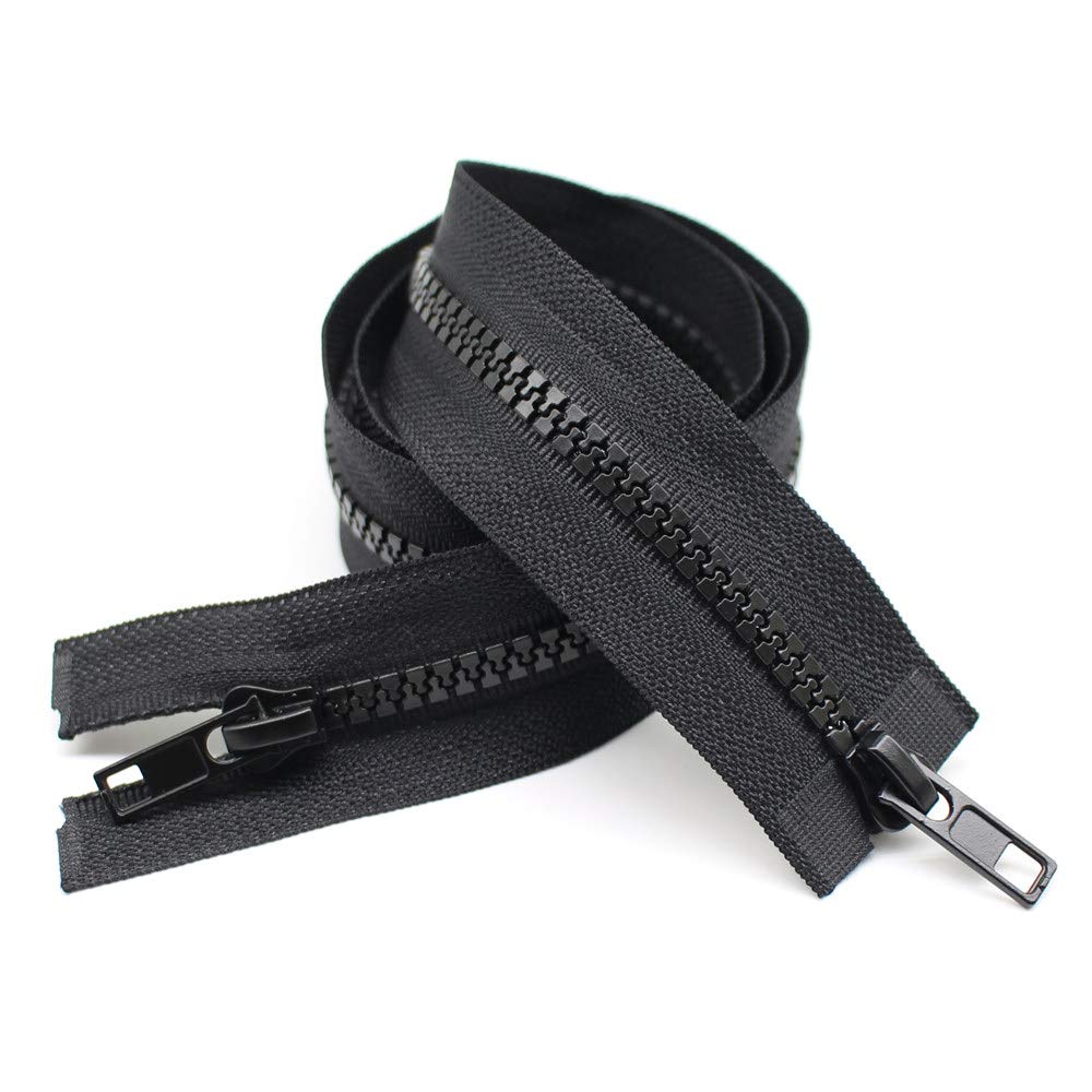 2PCS #5 30 Inch Two Way Separating Jacket Zippers for Sewing Black