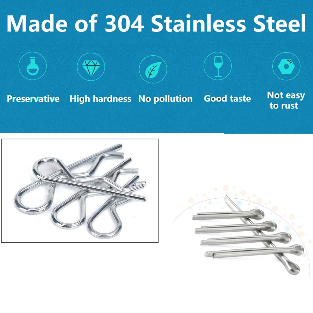 Cotter Pin Assortment Kit,SpzcdZa 302pcs 13 Size Cotter Pins Assortment Kit 304 Stainless Steel R Clips Hardware Pins