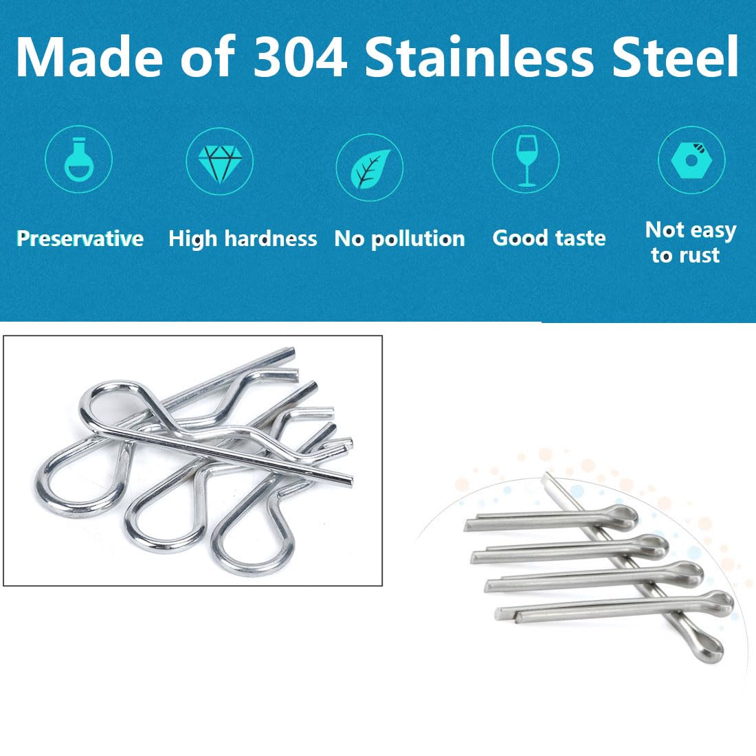 Cotter Pin Assortment Kit,SpzcdZa 302pcs 13 Size Cotter Pins Assortment Kit 304 Stainless Steel R Clips Hardware Pins