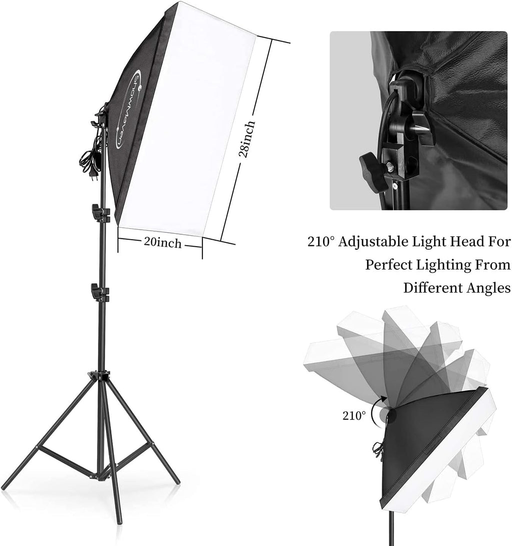 Softbox Lighting Kit, Studio Lights with 2 135W Bulbs 5500K Continuous Photography Lighting Kit for Filming Portrait