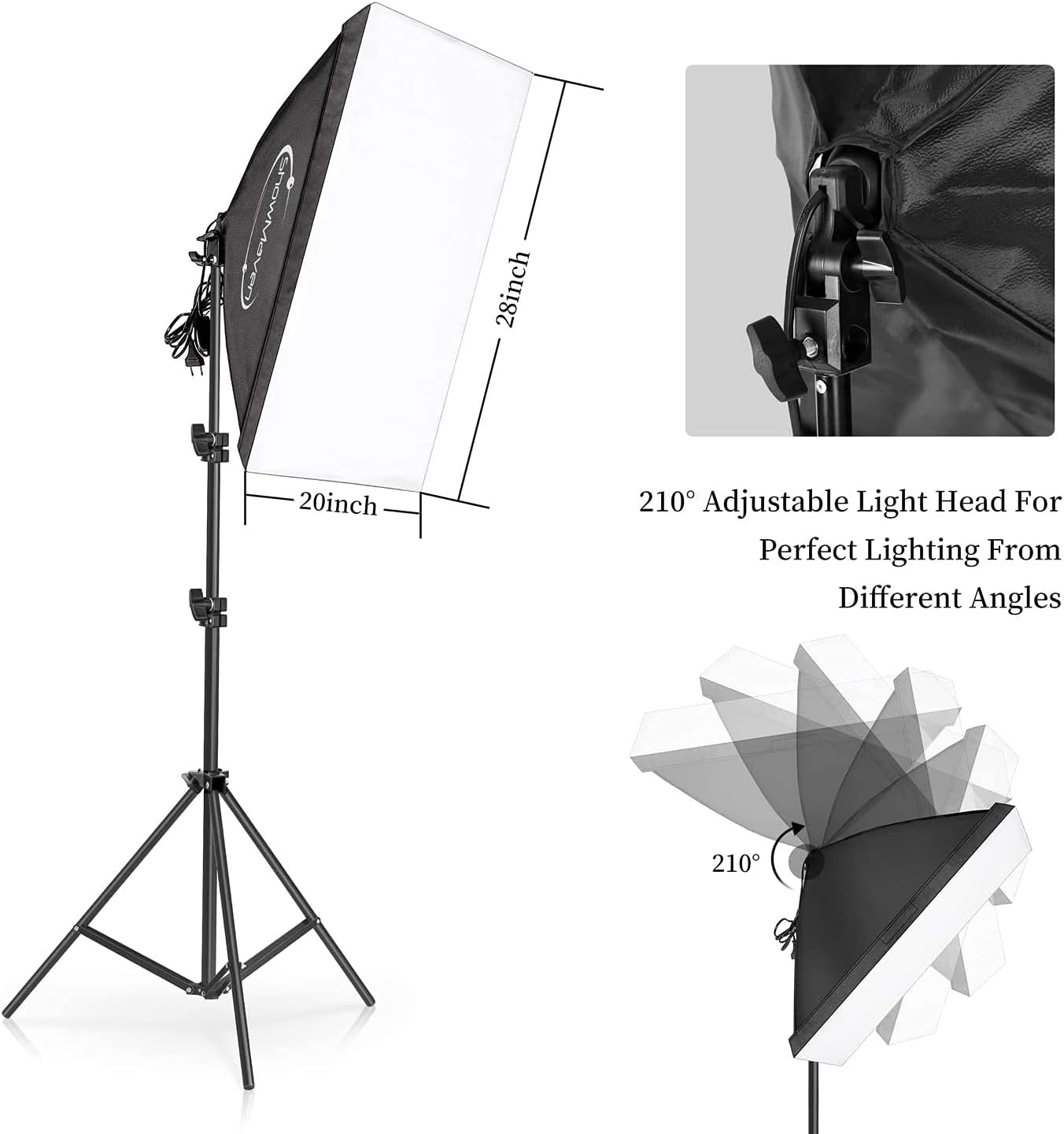 Softbox Lighting Kit, Studio Lights with 2 135W Bulbs 5500K Continuous Photography Lighting Kit for Filming Portrait