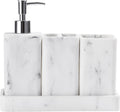 Bathroom Accessories Set, 4 Piece Toothbrush Holder Set Marble White | Bathroom Accessory Set with Soap Dispenser