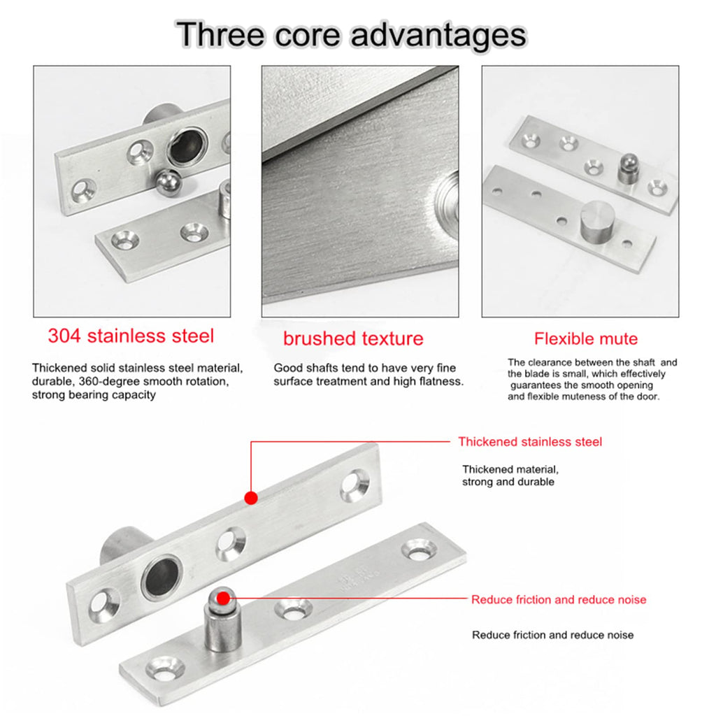 2-Pack Center Pivot Hinges, 360° Hidden Door Hinges, 3.74 x 0.79 in, Medium