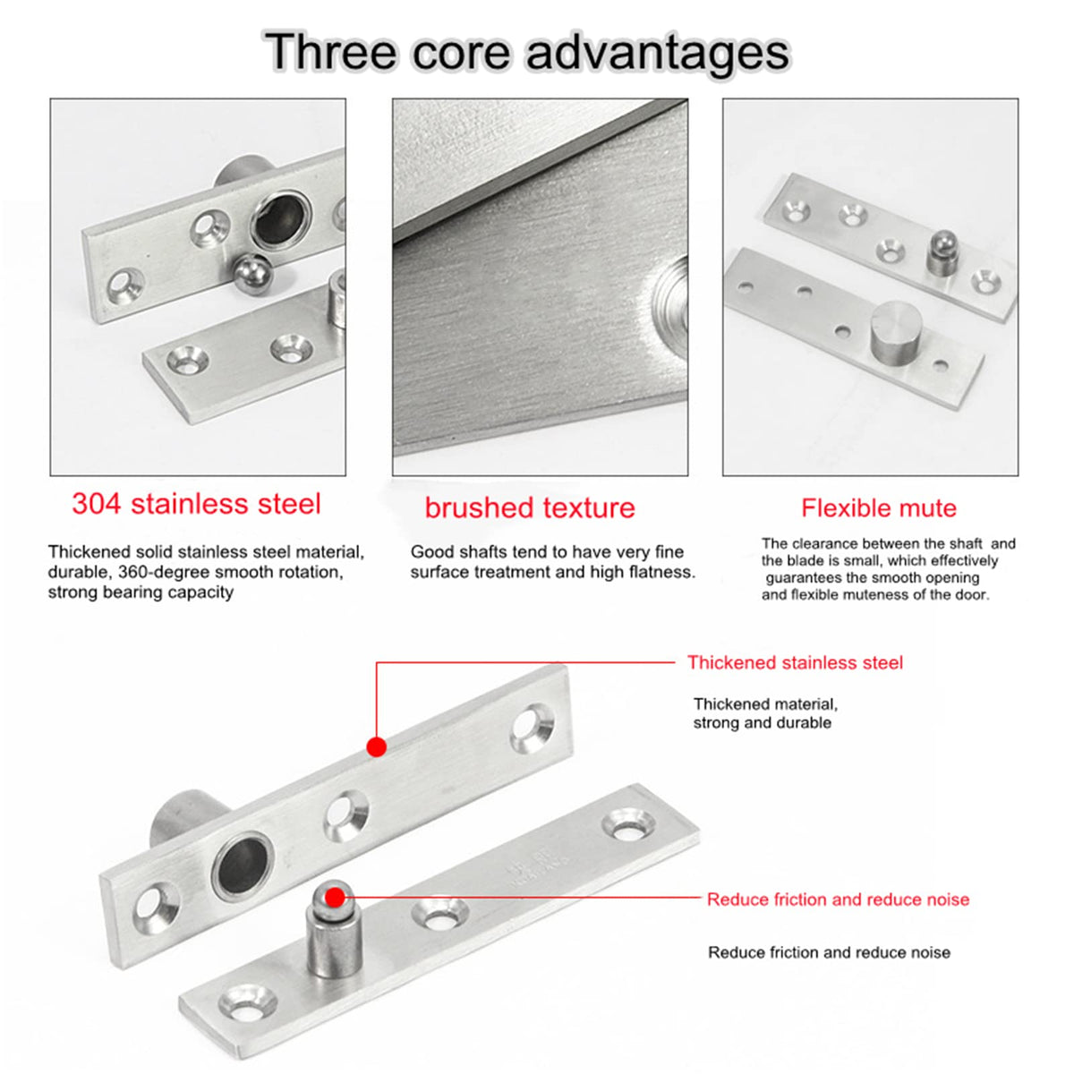 2-Pack Center Pivot Hinges, 360° Hidden Door Hinges, 3.74 x 0.79 in, Medium