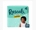 Rascals Premium Disposable Baby Diapers Size 4 (25 Count), Absorbent Core, Up to 12 Hours Leak Protection, Gentle on