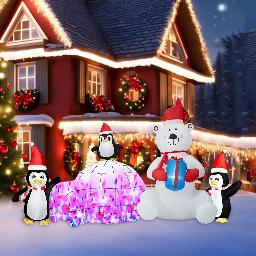 Christmas Inflatable Decoration, Sida-Earcy 10FT Polar Bear Snowball Igloo Lighted Blow Up Christmas Decorations