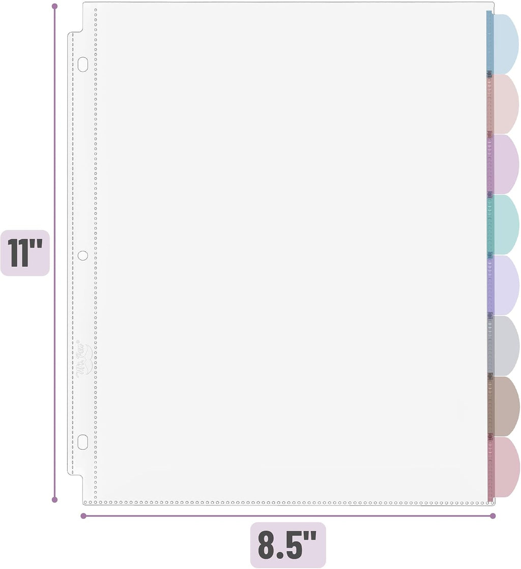 Clear Sheet Protectors with Tabs, 8.5x11 Inches, 8 Tabs, 6 Sets | Durable Clear Plastic Dividers for 3 Ring Binders