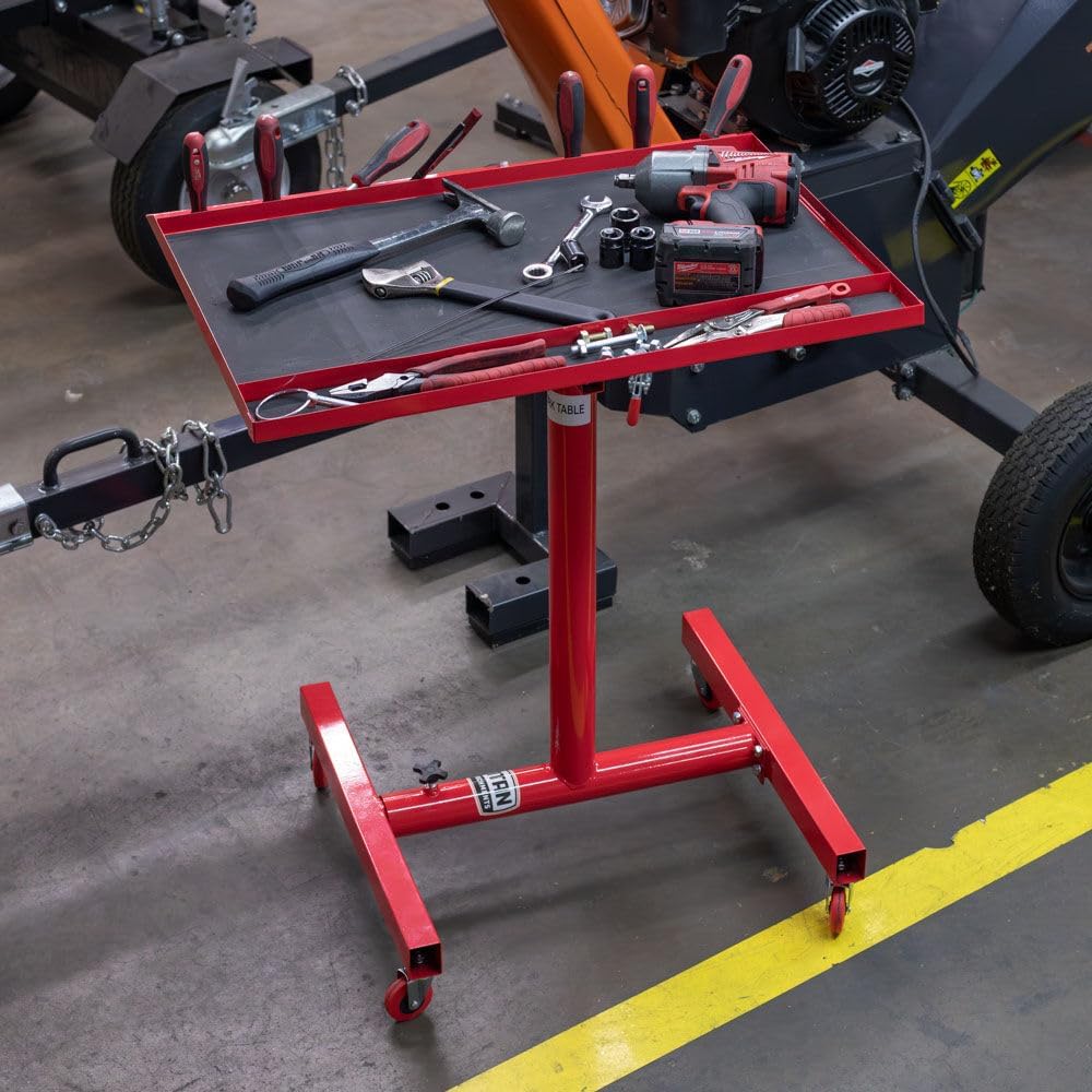 Adjustable Rolling Workshop Table, 200 LB Capacity, Red Finish, Mobile Workstation for Shops, Garages, Repair Shops