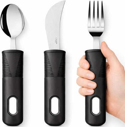 Adaptive Utensil Set - Arthritis Aid Silverware for Parkinsons, Hand Tremors - Easy Grip for Shaking and Trembling