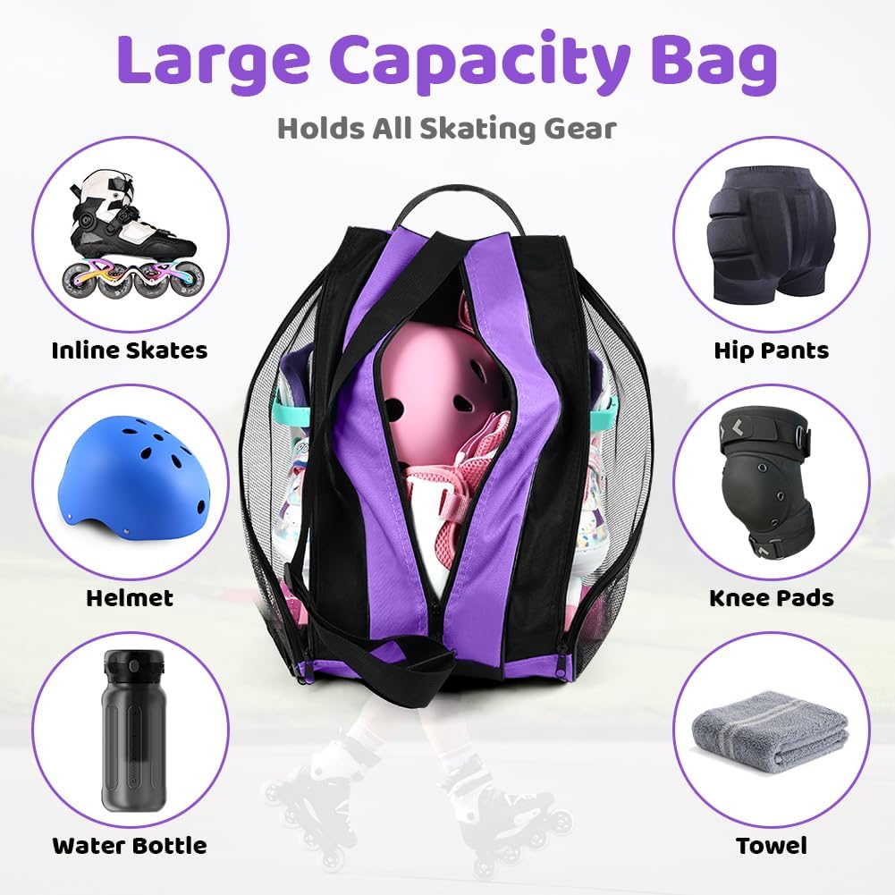 Roller Skate Bag, Ice Skate Bag, Breathable Ice Skating Bags with Adjustable Shoulder Strap and Top Handle