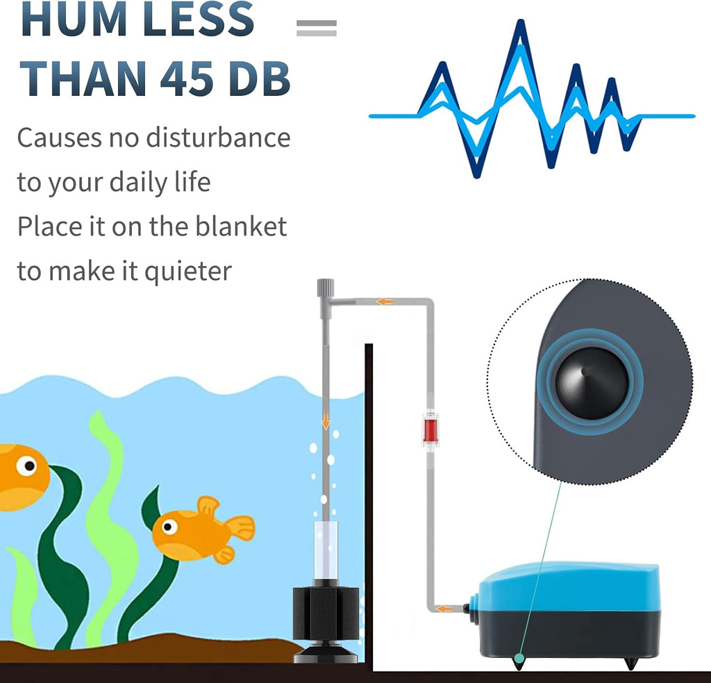 Aquarium Air Pump with Nano Bio Sponge Filter Kit Air Control Valve Airline Tubing and Check Valve Accessories