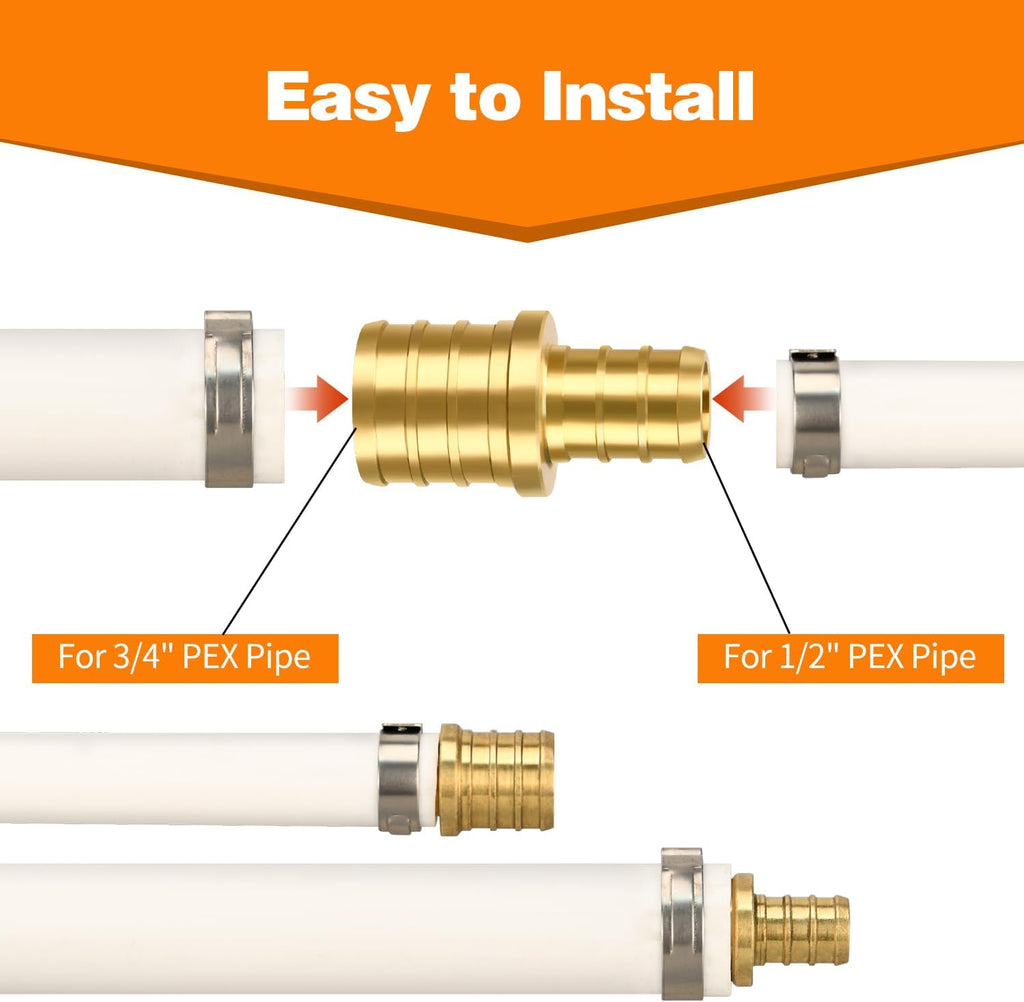 6 Pack 3/4" × 1/2" Brass PEX straight Coupling Fittings