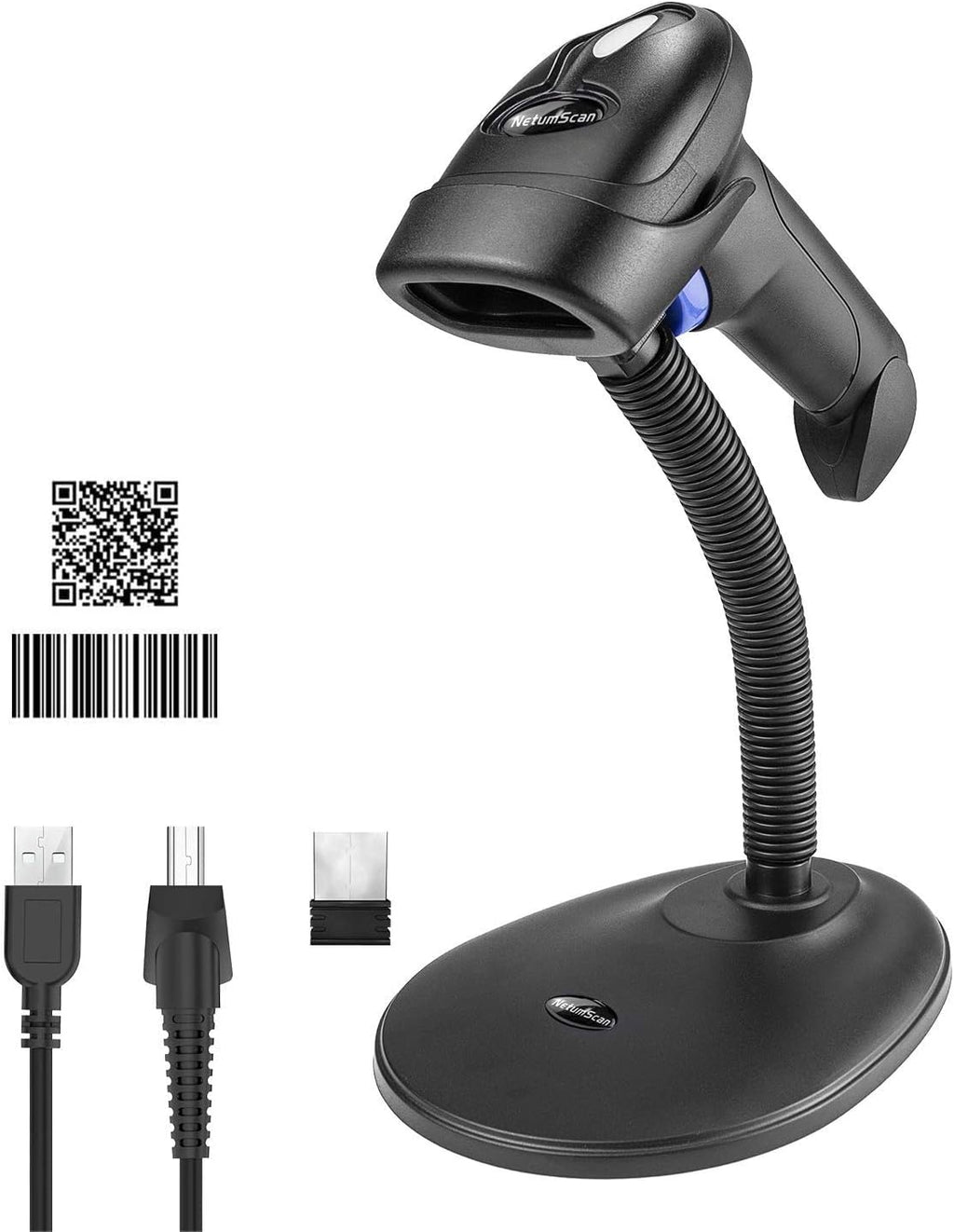 Wireless 1D 2D Barcode Scanner with Stand for Warehouse POS and Computer | NetumScan Portable Automatic QR Code