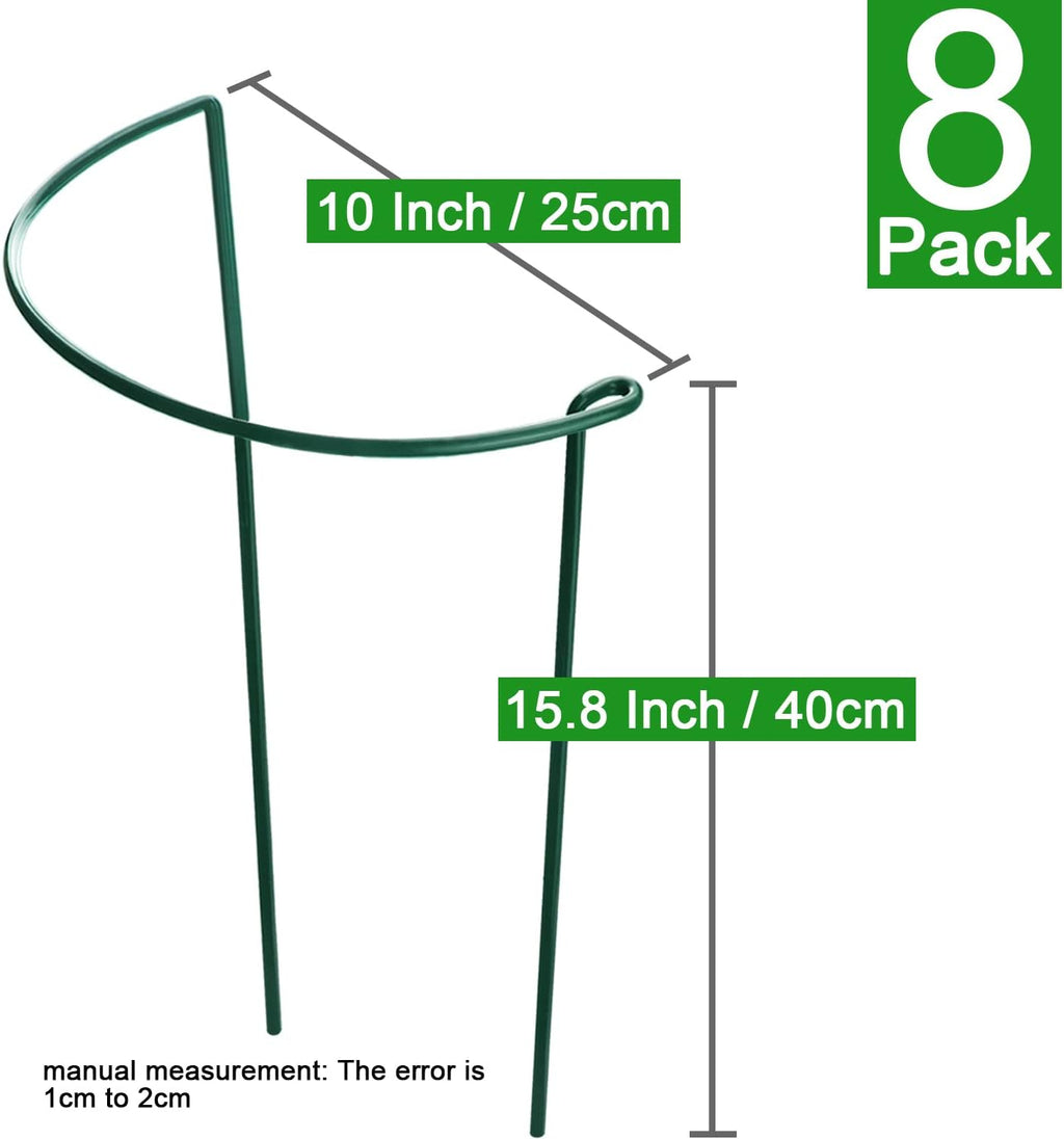 8 Pack Plant Support Stakes, Half Round Metal Garden Plant Stake Indoor Peony Cages and Supports, Green Plant Support