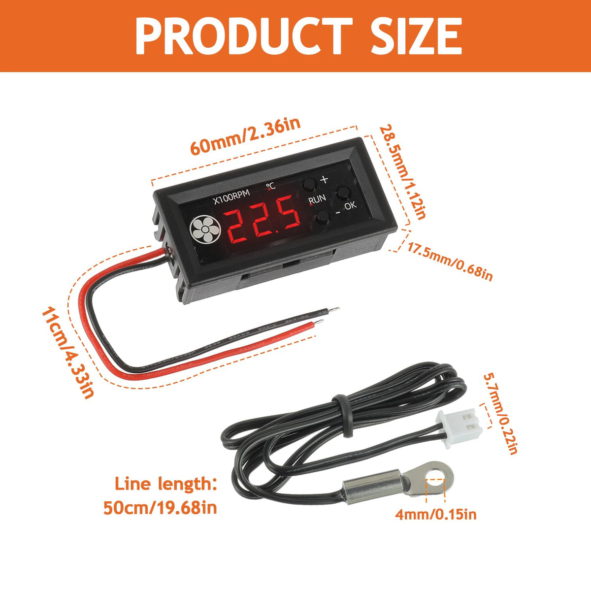 JAMHER 4-Wire PWM 12V 3A Fan Temperature Controller,Circular Head