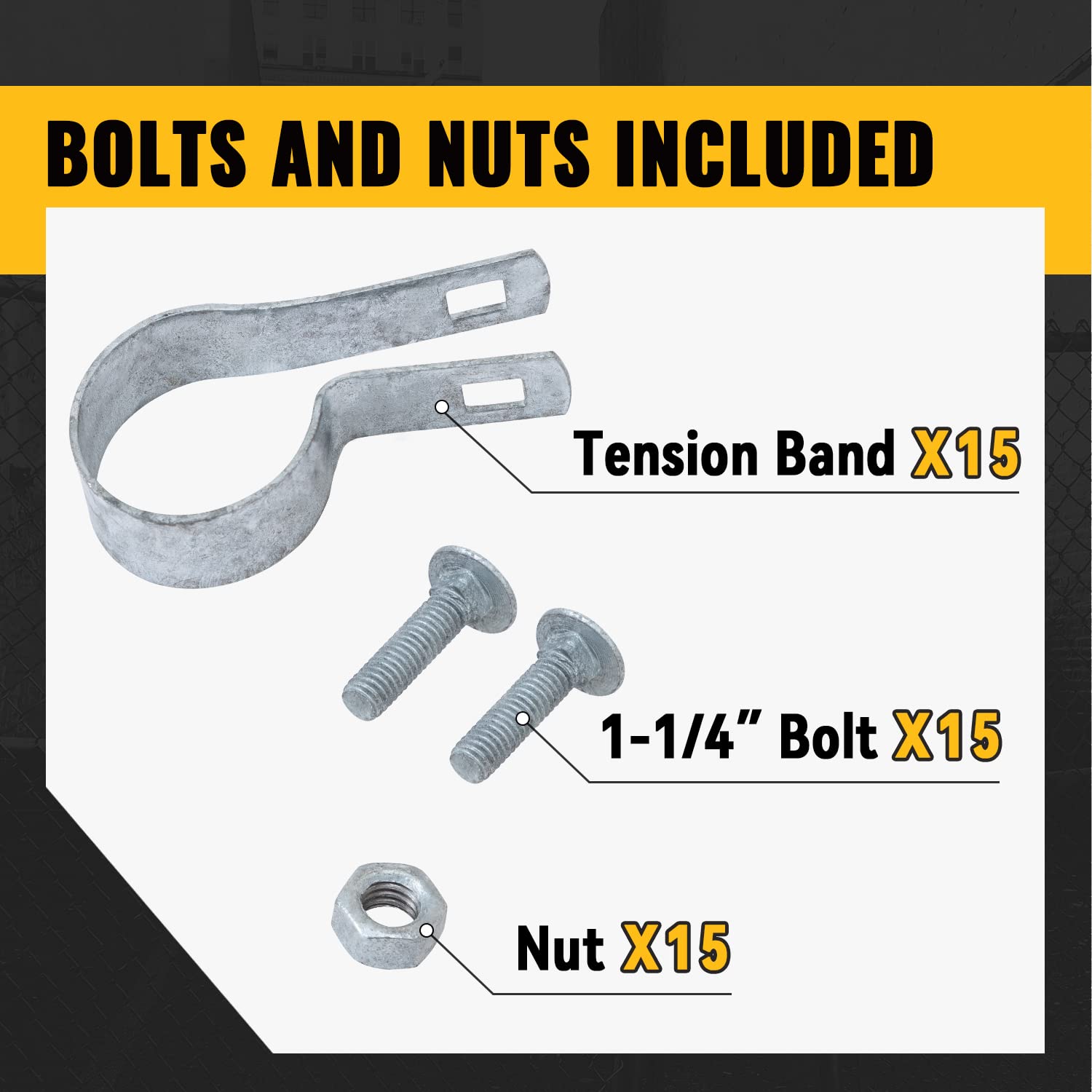 Chain Link Tension Bands 2-3/8", Fence Tension Bands, 15 PCS